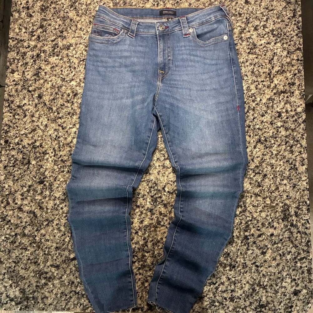 True Religion Jennie Curvy Mid Rise Super Skinny Jeans Size 30 Blue Denim